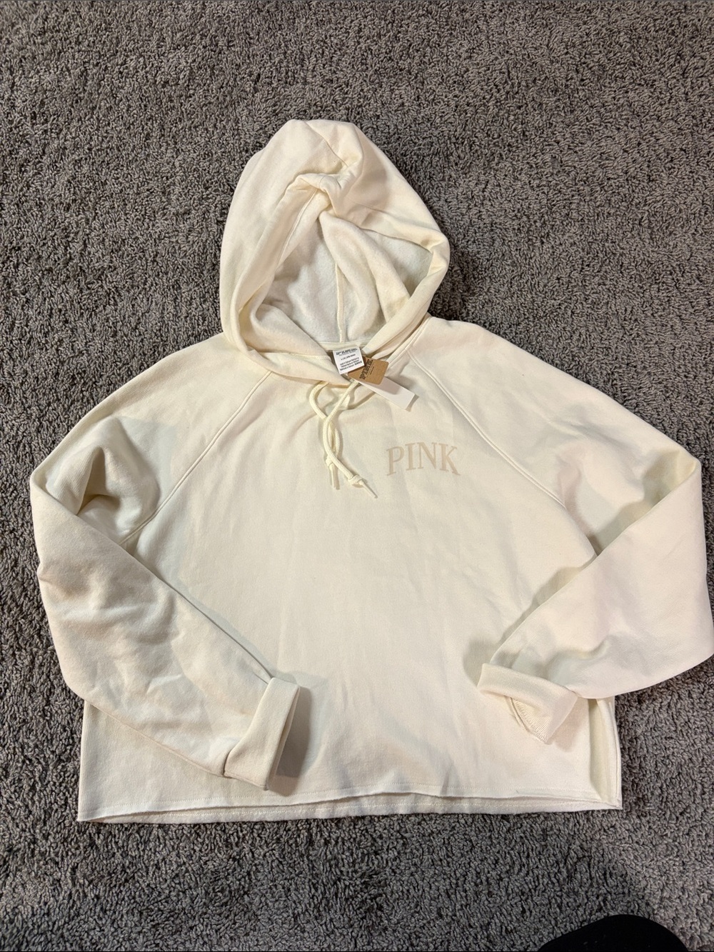 PINK Victoria's Secret Cream cropped Pullover Hooded sweatshirt, NWT, L